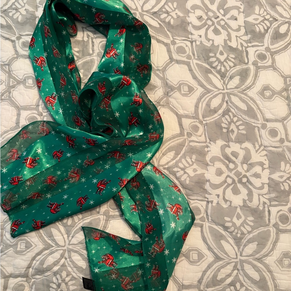 Festive Green Christmas Scarf with Santa Print